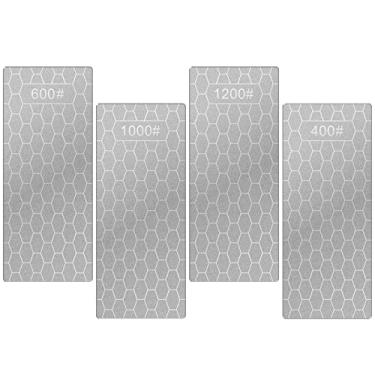 Imagem de Conjunto de 4 peças de pedras de amolar de diamante, pedra de amolar de superfície de favo de mel com base antiderrapante, placa de afiação de diamante, pedras de diamante para facas maçantes de