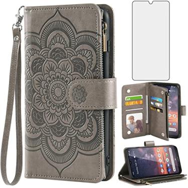 Imagem de Asuwish Capa de telefone para Nokia C200 capa carteira com protetor de tela de vidro temperado e flor de couro flip porta-cartão de crédito suporte fólio bolsa acessórios para celular N151DL C 200