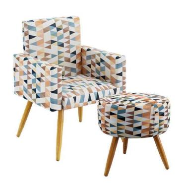 Imagem de Kit Poltrona Decorativa Vega com Puff Solar Sued Estampado Laranja Ara