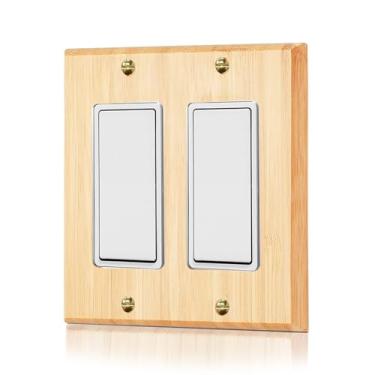 Imagem de 1 peça capa de interruptor de luz de madeira crua decorativa placa de parede de bambu capas de placa de interruptor de luz de qualidade placa de interruptor duplo basculante placa de tomada placa de