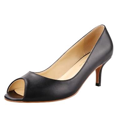 Imagem de Lutalica W Sandália feminina clássica de bico aberto, salto baixo, salto baixo, salto médio, salto peep toe, Preto fosco, 40