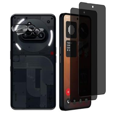 Imagem de [Pacote com 4] Protetor de tela de privacidade Nothing Phone (3a) Pro 5G, pacote com 2 películas de vidro temperado de privacidade e 2 protetores de lente de câmera, proteção antiespião para celular