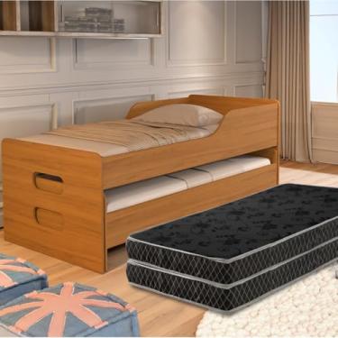 Imagem de Bicama Solteiro com 2 Colchões D20, Estrutura em Madeira e MDF, Design Moderno, Cama Auxiliar Deslizante (Nature)