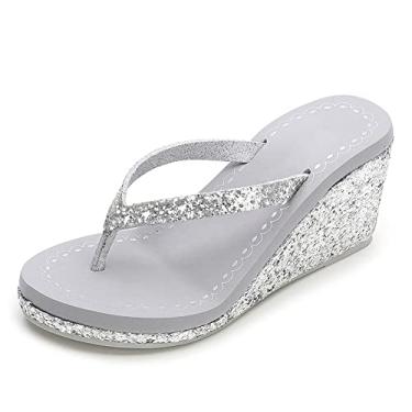 Imagem de Chinelo feminino com strass e purpurina, novo plataforma, chinelos para o verão, Cinza com strass, 7