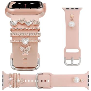 Imagem de REALSIGN Pulseira de silicone elegante compatível com Apple Watch séries 10, 9, 8, 7, 6, 5, 4, 3 e SE Ultra 2 (ouro rosa pera/rosa, 44 mm)