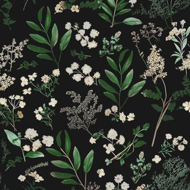 Imagem de Papel de parede floral escuro descasque e cole papel de parede folha verde flores vintage papel de contato à prova d'água autoadesivo Boho delicado papel de parede para armário cozinha paredes armário