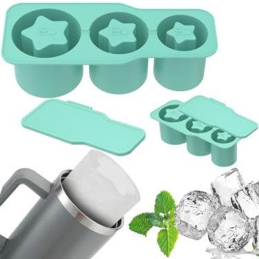 Imagem de LCZNXJJY 2 moldes de gelo para copo de vidro, bandeja de silicone para cubos de gelo com tampa, moldes de gelo seguros para freezer, moldes de cubo de gelo de cilindro oco de liberação fácil para