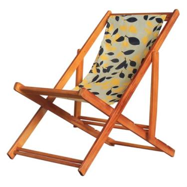 Imagem de Espreguiçadeira Portátil de Madeira Maciça – Para Piscina, Sem Braço, Envernizada (Amarelo Floral)