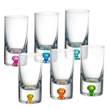 Imagem de Barski Copos de shot - Copo de licor - Conjunto de 6 - Vidro de cristal - Bolhas coloridas sortidas na base - Base grossa - 35 g para vodca, uísque, tequila - Espressos - Bebidas espirituosas e
