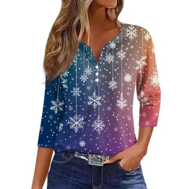 Imagem de Suéter de Natal feio COTECRAM feminino com estampa de floco de neve az