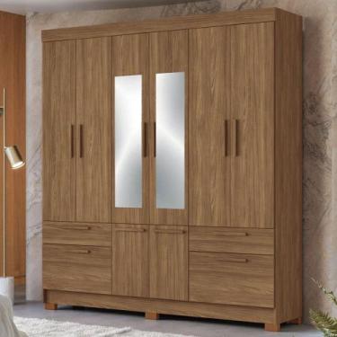Imagem de Guarda-Roupa Casal Marilena 6 Portas 9 Gavetas Jatoba com Espelho - Pn