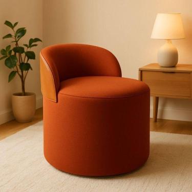 Imagem de Puff Encosto Corino Redondo Suede Sala Penteadeira Quarto Cor:terracota