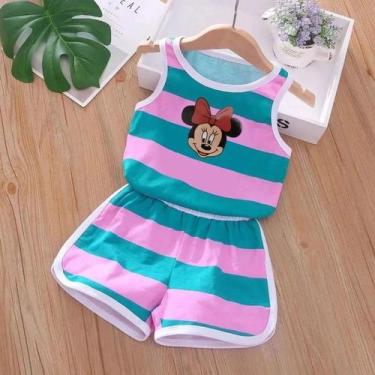 Imagem de Conjunto de Roupas Infantil de Verão Mickey e Minnie - Colete e Shorts