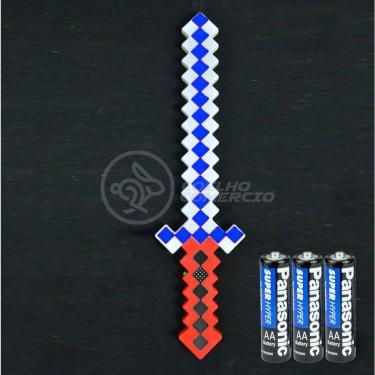 Imagem de Kit Brinquedo Espada Pixel Minecraft 58cm C/Som Luz+3 Pilhas