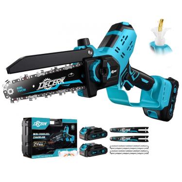 Imagem de Motosserra Elétrica Portátil com Bateria Dulpa e Lubrificador Automático, 700W, Decerk, Azul