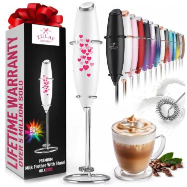 Imagem de Zulay Mixer Espumador de Leite á Bateria, Aço Inoxidável, Branco