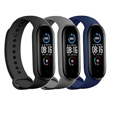 Imagem de Kit 3 Pulseiras NSmart compatíveis com MI BAND 5 / 6 + Película - Nandos-Store (Kit 3 Preta+Cinza escuro+Azul Petróleo)