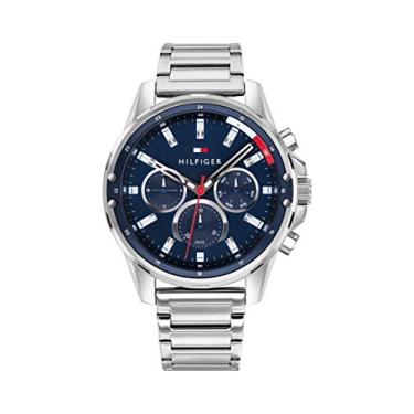 Imagem de Tommy Hilfiger Relógio masculino de quartzo com pulseira de aço inoxidável, prata, 21 (modelo: 1791788)