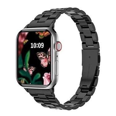 Imagem de Fitlink Pulseira de metal compatível com Apple Watch Series 8 7 6 5 4 3 2 1 SE Ultra, pulseira de aço inoxidável à prova d'água para Apple Watch 42 mm, 44 mm, 45 mm, 49 mm, para mulheres