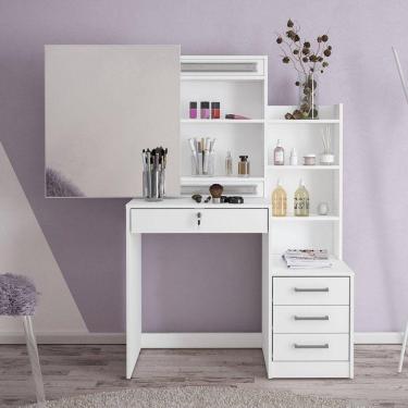 Imagem de Penteadeira 4 Gavetas com Espelho Deslizante e Nichos Helena Yescasa Branco