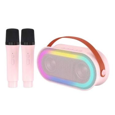 Imagem de CIADAZ Mini máquina de karaokê com 2 microfones sem fio alto-falante portátil BT recarregável 10W HiFi LED luzes coloridas microfone portátil alto-falante de karaokê presentes para meninas meninos fes
