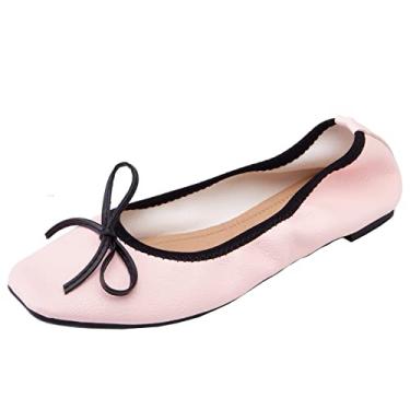 Imagem de XINXINIO Mocassins macios para mulher com laços bonitos e ponta quadrada, ROSA, 47 EU
