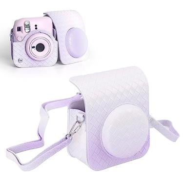 Imagem de Capa Protetora para Câmera para Instax Mini 12, Capa Protetora de Couro PU à Prova de Chuva Com Alça Ajustável Removível para Viagens Ao Ar Livre (Roxo)