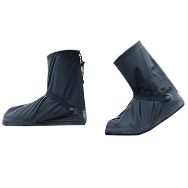 Imagem de Capas de sapato impermeáveis, capas de sapato de chuva com refletor reutilizável, resistente a deslizamentos, galochas e botas de chuva sobre sapatos, Preto, Large
