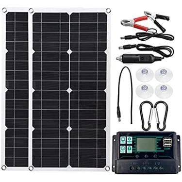 Imagem de Kit de painel solar, painéis solares monocristalinos de 250 W 500 W com controlador 10A/20A/30A, USB duplo, para casa ao ar livre, carro, trailer, barco, trailer e carregamento de baterias