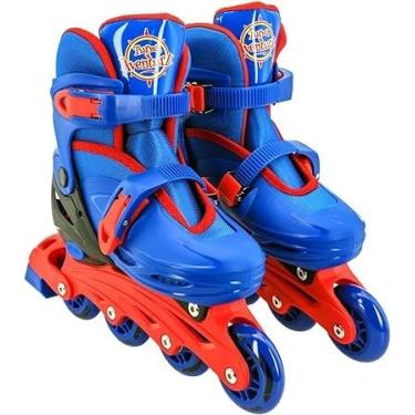 Imagem de Patins Inline Infantil Com Kit Proteção Completo (Azul, P)