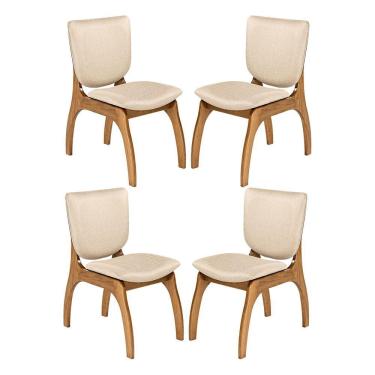 Imagem de Kit 4 Cadeiras Estofadas para Cozinha 44 x 86 Cm Irlanda Madeira Maciça Imbuia Linho Bege M58 - RMI