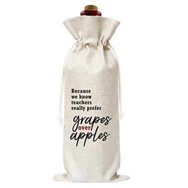 Imagem de Bolsa de presente de vinho de formatura - Sacos de vinho de serapilheira de algodão - Professores Realmente Prefeitos Uvas sobre Maçãs - Presentes de agradecimento de professores para ele, ela,