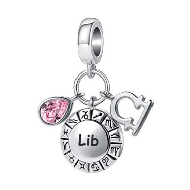 Imagem de YSAHan 12 signos do zodíaco, feliz aniversário, constelações, berloque de pedra do mês de nascimento para pulseira Pandora, Metal Cristal Strass, Base