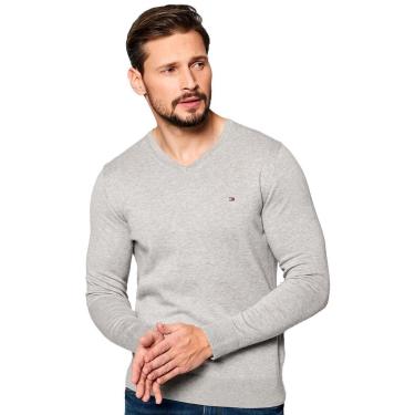 Imagem de Suéter Tommy Hilfiger Masculino Signature V-Neck Cinza Mescla-Masculino