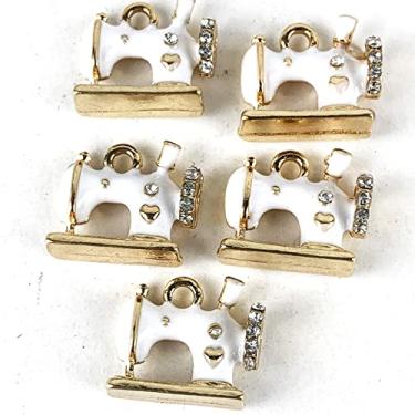 Imagem de Worlds 5 peças de máquina de costura banhada a ouro branco esmalte branco strass pingentes pingentes para pulseira, colar, brinco, joias, artesanato, 16 x 14 mm