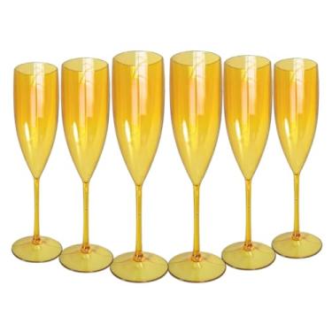 Imagem de Kit 10 Taças de Champanhe Cristal Dourada Acrilico Festa Aniversario Casamento evento mimo decoração espumante comemoração