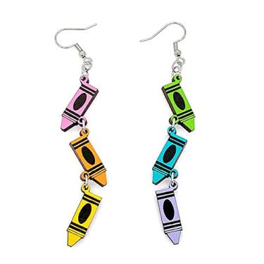 Imagem de Brincos de giz de cera de madeira dupla face, brincos de professor para mulheres meninas feitos à mão livro de lápis engraçados brincos pendentes para professores dia de agradecimento de volta às aulas joias criativas presentes, Metal, n/p