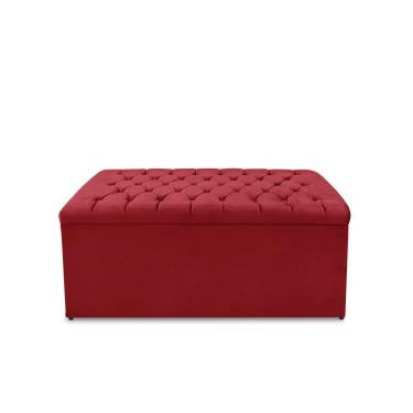 Imagem de Calçadeira Baú Estofada Dunas Solteiro 90 Cm - Veludo Vermelho