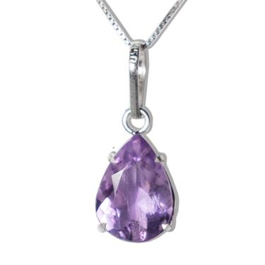 Imagem de Colar Gema Gota Ametista Facetado 14mm Garra Prata 950