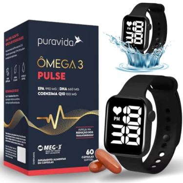 Imagem de Kit Puravida Ômega 3 Pulse 60 Cápsulas EPA 990mg DHA 660mg Coezima Q10 100mg Puravida Ômega 3 Pulse EPA DHA 60 Capsulas Softgel Acompanha Relógio Esportivo Aprova D'agua