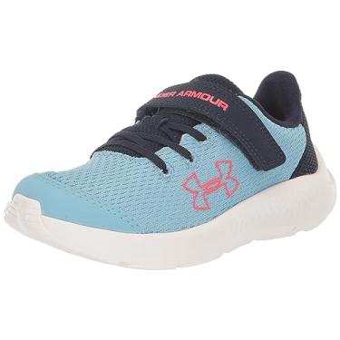 Imagem de Under Armour Tênis de corrida unissex infantil Pre School Pursuit 3 com fecho alternativo, (400) Blizzard/Azul-marinho meia-noite/choque rosa, 11 Little Kid