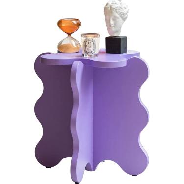 Imagem de Mesa de centro de pétala, mesa lateral pequena de madeira maciça de desenho animado, mesa final de destaque com perna em formato de X para sala de estar, quarto, varanda, mesa final, fácil m