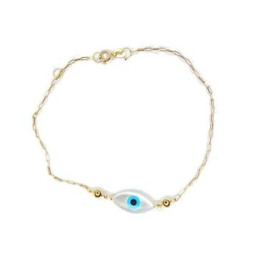 Imagem de Pulseira com Pingente de ouro 18k Olho Grego 19cm - Elegancy Joias
