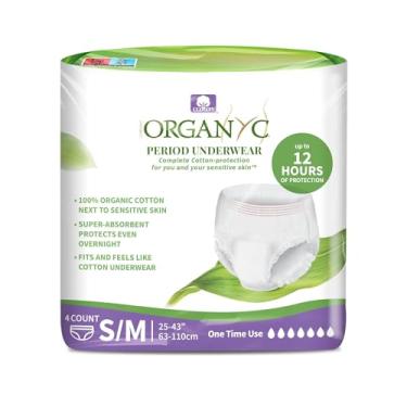 Imagem de Organyc - Roupa íntima descartável de algodão orgânico certificado para pele sensível, super absorvente para mulheres, dia todo ou durante a noite, P/M, 4 unidades