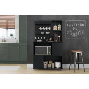 Imagem de Armário / Cantinho do Café AC Com Rodízios Cor Preto - PT