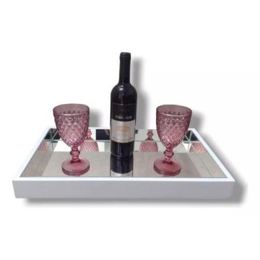 Imagem de Bandeja Espelhada Pintura Laca Para Decorar Sala Taças Bar Branca - JI