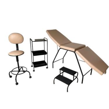 Imagem de Kit Estética Simples Rosê Amarelado-  Maca 3 posições, Mocho, Escada e