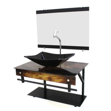 Imagem de Gabinete de vidro 60cm apx com cuba retangular - madeira rústica - Cub