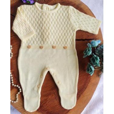 Imagem de Macacão Tricô Bebe botão ursinho - locomotiva, Amarelo, rn