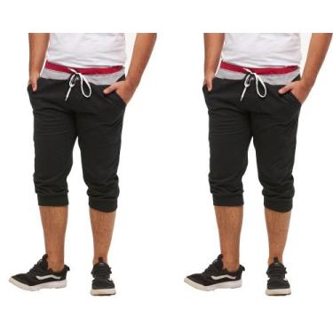 Imagem de Kit com 02 bermudas de moletom saruel skinny masculino - Wooks, Preto,